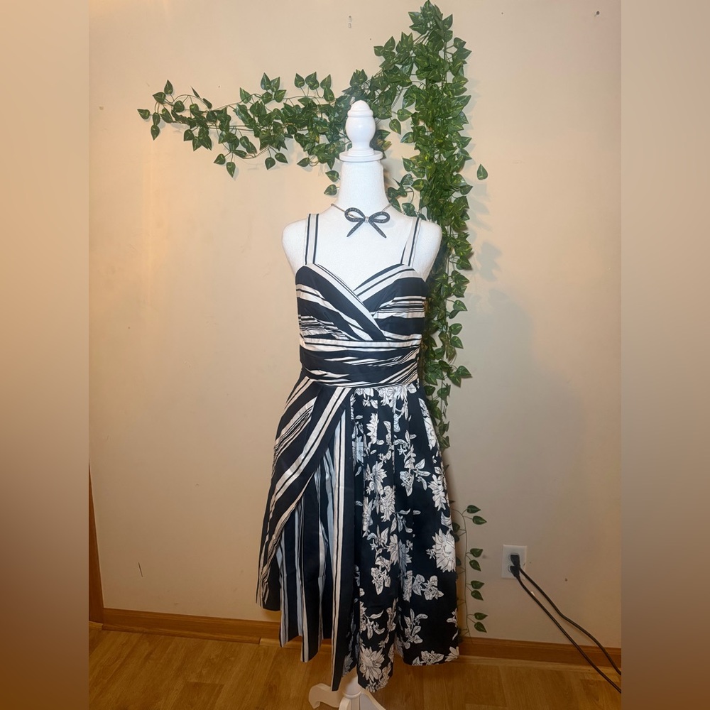 White House Black Market Black and White Asymmetrical Dress